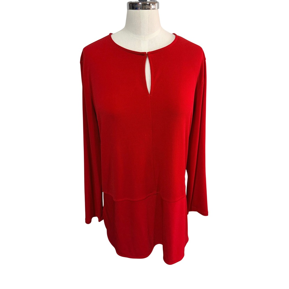 Lauren Ralph Lauren Tunic Top Keyhole Long Sleeve Women's Red See Measurements